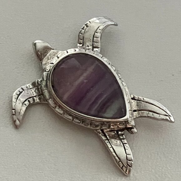 Sterling Silver Turtle Pendant with Purple Stone - Picture 3 of 7